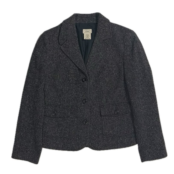 L.L. Bean Jackets & Blazers - LL‎ Bean wool silk grey herringbone 3 button blazer jacket women's small petite